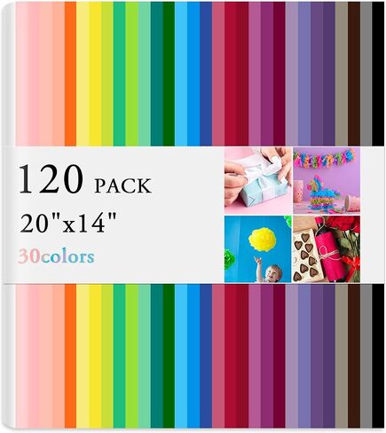 120 Sheets Tissue Paper for Gift Bags 30 Colors - 14" x 20" Tissue Paper Bulk Gift Paper Tissue for Gift Wrapping, Arts Crafts, Party Decorations and DIY Paper Flower Pom Pom in Saudi Arabia