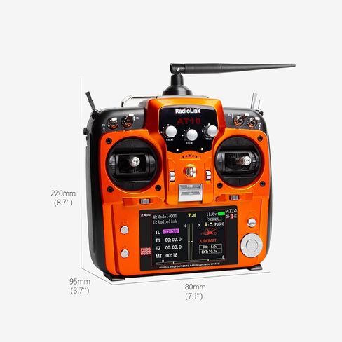 PUSLAKO AT10II 12 قناة RC جهاز إرسال واستقبال R12DS 2.4 جيجا هرتز راديو قياس الجهد عن بعد لطائرة RC FPV سباق بدون طيار طائرة هليكوبتر سيارة قارب (وضع 2 خنق اليد اليسرى) Radiolink in Kuwait