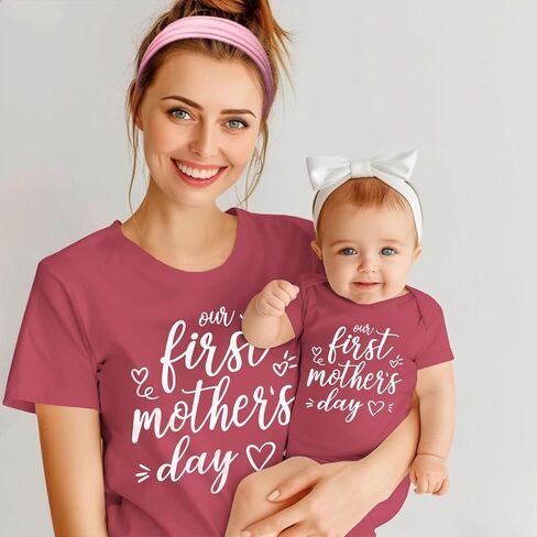 AG AGUU Our First Mothers Day Matching Outfit Mommy and Me Newborn Baby Boys Girls Romper Onesie New Mom Shirts for Women in Saudi Arabia