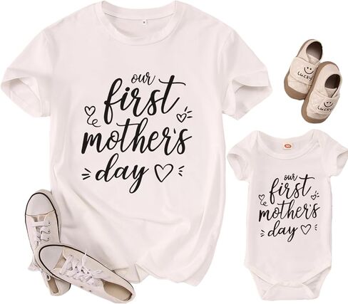 AG AGUU Our First Mothers Day Matching Outfit Mommy and Me Newborn Baby Boys Girls Romper Onesie New Mom Shirts for Women in Saudi Arabia