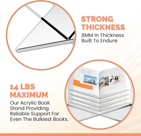 حامل كتب أكريليك ممتاز (11 × 7 بوصات) حامل عرض كتب شفاف، حامل كتب أنيق للكتب والأجهزة اللوحية وكتب الطبخ - تصميم أنيق لزاوية عرض مثالية in Kuwait