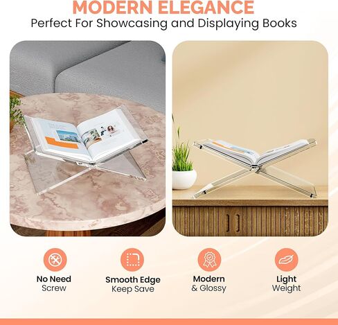 حامل كتب أكريليك ممتاز (11 × 7 بوصات) حامل عرض كتب شفاف، حامل كتب أنيق للكتب والأجهزة اللوحية وكتب الطبخ - تصميم أنيق لزاوية عرض مثالية in Kuwait