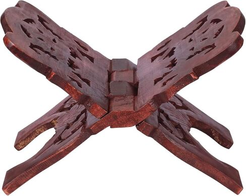 AnNafi® Wooden Book Holder Stand | Rehel/Rehal For Quran Geeta Bible | Indian Book Holders For Reading Hands Free For Desk Carved Antique | Holy Book Stand Prayer/Pooja Wood Islam Decor Handmade Gifts in Saudi Arabia