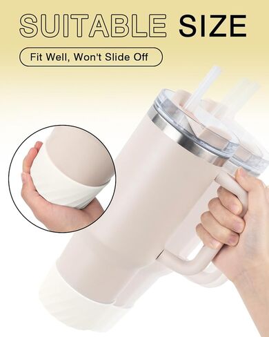 عبوتان ملونتان من السيليكون ذات أكمام كأس وأغطية سفلية تناسب كوب ستانلي كوينشر H2.0 سعة 40 أونصة 30 أونصة بمقبض، ستانلي آيس فلو فليب 20 أونصة 30 أونصة، زجاجة مياه قارورة مائية 12-24 أونصة in Kuwait