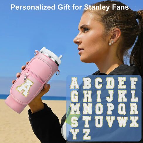 LOKASS Initial Water Bottle Holder with Strap for Stanley 40oz Tumbler Accessories, A-Z Personalized Water Bottle Carrier Bag with Phone Pocket for Stanley Cup Pouch in Saudi Arabia