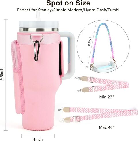 LOKASS Initial Water Bottle Holder with Strap for Stanley 40oz Tumbler Accessories, A-Z Personalized Water Bottle Carrier Bag with Phone Pocket for Stanley Cup Pouch in Saudi Arabia