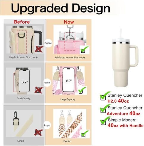 LOKASS Initial Water Bottle Holder with Strap for Stanley 40oz Tumbler Accessories, A-Z Personalized Water Bottle Carrier Bag with Phone Pocket for Stanley Cup Pouch in Saudi Arabia