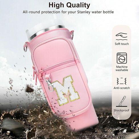 LOKASS Initial Water Bottle Holder with Strap for Stanley 40oz Tumbler Accessories, A-Z Personalized Water Bottle Carrier Bag with Phone Pocket for Stanley Cup Pouch in Saudi Arabia