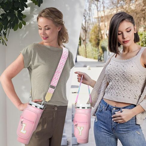 LOKASS Initial Water Bottle Holder with Strap for Stanley 40oz Tumbler Accessories, A-Z Personalized Water Bottle Carrier Bag with Phone Pocket for Stanley Cup Pouch in Saudi Arabia