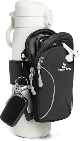 Gym Water Caddy with Phone Holder, Water Bottle Pouch Sleeve Bag with Storage Pocket for Cards, Keys, Wallet, Gym Bottle Accessories for Men Women in Saudi Arabia