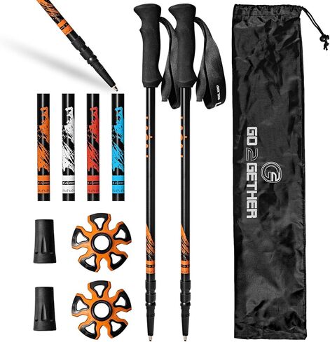 أقطاب الرحلات G2 - خفيفة الوزن 5.6 أوقية/ ألومنيوم من فئة الطائرات/ مقبض من إسفنج EVA/ حزام معصم قابل للتعديل لحقائب الظهر والمشي لمسافات طويلة والتخييم (عبوة من قطبين) أسود/برتقالي/أزرق/أحمر in Kuwait