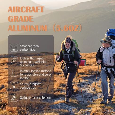 أقطاب الرحلات G2 - خفيفة الوزن 5.6 أوقية/ ألومنيوم من فئة الطائرات/ مقبض من إسفنج EVA/ حزام معصم قابل للتعديل لحقائب الظهر والمشي لمسافات طويلة والتخييم (عبوة من قطبين) أسود/برتقالي/أزرق/أحمر in Kuwait