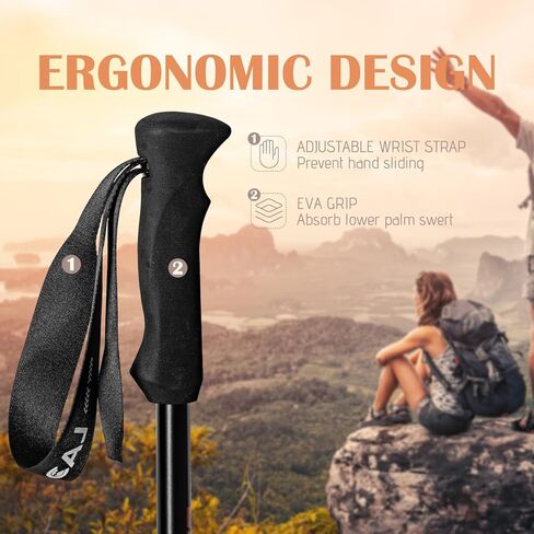 أقطاب الرحلات G2 - خفيفة الوزن 5.6 أوقية/ ألومنيوم من فئة الطائرات/ مقبض من إسفنج EVA/ حزام معصم قابل للتعديل لحقائب الظهر والمشي لمسافات طويلة والتخييم (عبوة من قطبين) أسود/برتقالي/أزرق/أحمر in Kuwait