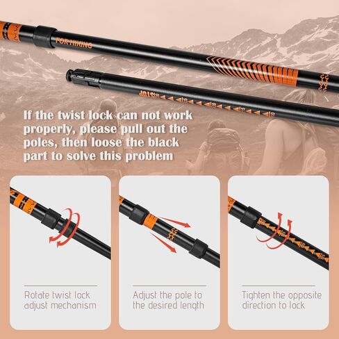 أقطاب الرحلات G2 - خفيفة الوزن 5.6 أوقية/ ألومنيوم من فئة الطائرات/ مقبض من إسفنج EVA/ حزام معصم قابل للتعديل لحقائب الظهر والمشي لمسافات طويلة والتخييم (عبوة من قطبين) أسود/برتقالي/أزرق/أحمر in Kuwait