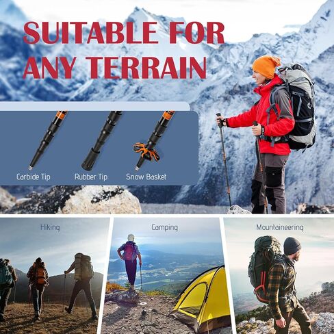 أقطاب الرحلات G2 - خفيفة الوزن 5.6 أوقية/ ألومنيوم من فئة الطائرات/ مقبض من إسفنج EVA/ حزام معصم قابل للتعديل لحقائب الظهر والمشي لمسافات طويلة والتخييم (عبوة من قطبين) أسود/برتقالي/أزرق/أحمر in Kuwait