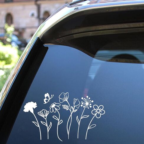 1 ورقة ملصق زهرة لشهر الميلاد، شارات زهرة برية، ملصق سيارة بوهو، ملصق فينيل زهري هدية لمحبي النباتات/هدايا للأم، ملصق سيارة زهري، هدية عيد الأم | عرض 4.8 بوصة (أبيض) in Kuwait