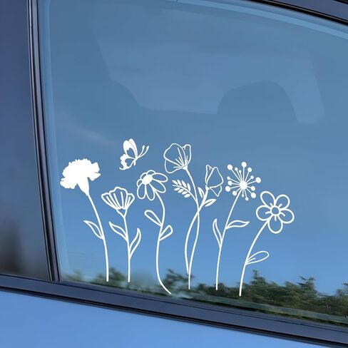 1 ورقة ملصق زهرة لشهر الميلاد، شارات زهرة برية، ملصق سيارة بوهو، ملصق فينيل زهري هدية لمحبي النباتات/هدايا للأم، ملصق سيارة زهري، هدية عيد الأم | عرض 4.8 بوصة (أبيض) in Kuwait