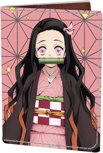 غطاء حامل جواز سفر جلدي من Anime Slayer، Kimetsu No Nezuko Tanjirou Cosplay محفظة جواز السفر حافظة بطاقة الائتمان للنساء والرجال (PAC-Slayer a 2404) in Kuwait