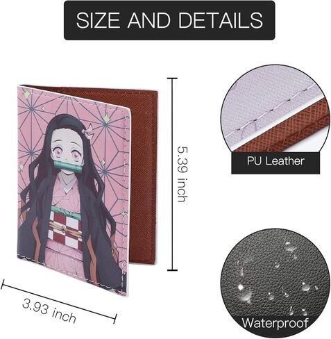 غطاء حامل جواز سفر جلدي من Anime Slayer، Kimetsu No Nezuko Tanjirou Cosplay محفظة جواز السفر حافظة بطاقة الائتمان للنساء والرجال (PAC-Slayer a 2404) in Kuwait
