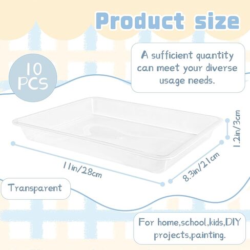10 قطع من صواني الفن البلاستيكية، صواني بلاستيكية قابلة لإعادة الاستخدام لتقديم الطعام والحفلات، صينية أنشطة قابلة للتكديس للمشروعات التي تصنعها بنفسك، والرسم، والخرز، 11 × 8.3 × 1.2 بوصة (شفاف) in Kuwait