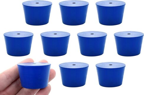 EISCO 10PK Neoprene Stoppers, 1 Hole - ASTM Size: #7.5-31mm Bottom, 39mm Top, 25mm Length Suitable for use with Petroleum, Oils & Most Inorganic Acids and Bases- Eisco Labs in Saudi Arabia