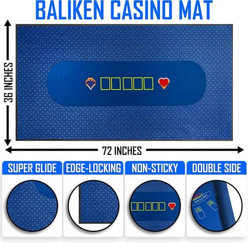 BALIKEN 36x72 بوصة تكساس هولدم بوكر حصيرة وبلاك جاك سطح الطاولة كازينو شعرت حصيرة الصف المهنية (الأزرق) in Kuwait
