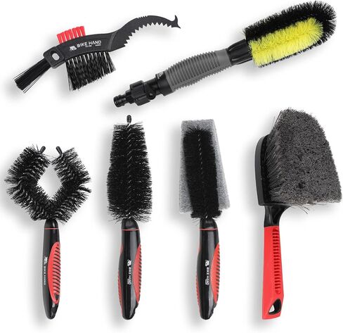 BIKEHAND 6 Pieces Bike Bicycle Cleaning Brush Kit - Cleaning Washing Tools Set - Bicycle Chain Parts Cleaner Maintenance Service Kit - Suitable for MTB, Road Hybrid Bikes in Saudi Arabia