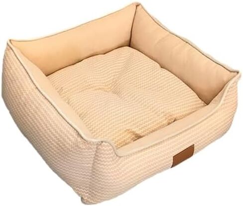 Small and Medium-Sized Rectangular Dog Bed, Washable, Waterproof, Moisture-Proof, and Anti-Skid Bottom mat. (Beige, L-25.5 * 23.5 * 7.5) in Saudi Arabia