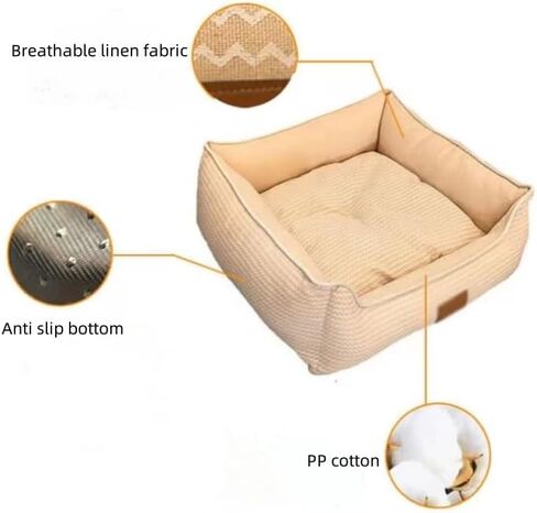 Small and Medium-Sized Rectangular Dog Bed, Washable, Waterproof, Moisture-Proof, and Anti-Skid Bottom mat. (Beige, L-25.5 * 23.5 * 7.5) in Saudi Arabia
