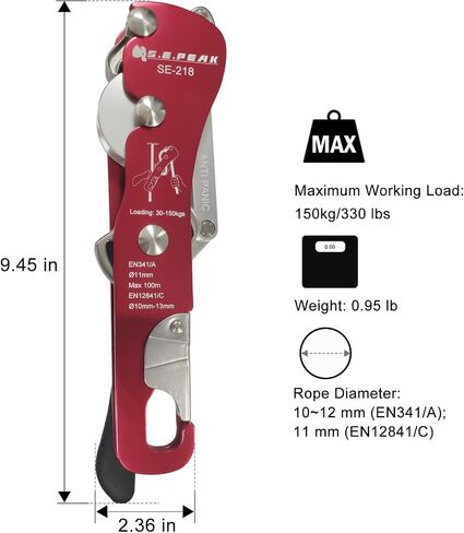 S.E.PEAK CE Certified Climbing Double Stop Descender Self-Braking Self Locking Rappelling Belay Devices for 10-12.5mm Rope for Rescue & Arborist, Hand Control in Saudi Arabia
