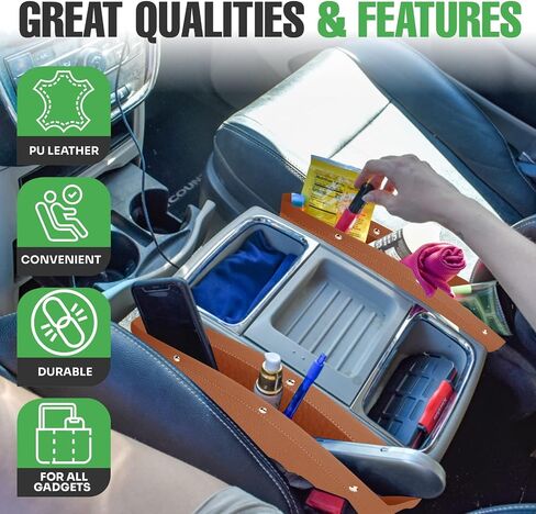 lebogner 2 Pack Car Seat Gap Filler Premium PU Full Leather Seat Console Organizer, Car Pocket Organizer, Car Interior Accessories, Car Seat Side Drop Caddy Catcher in Saudi Arabia
