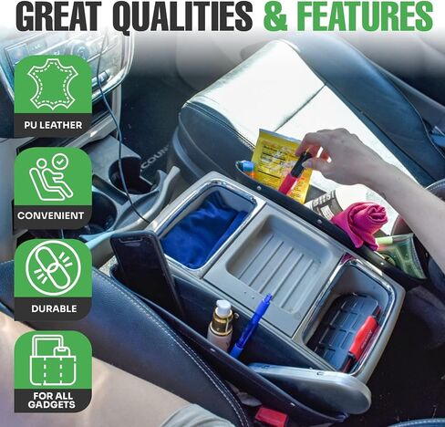 lebogner 2 Pack Car Seat Gap Filler Premium PU Full Leather Seat Console Organizer, Car Pocket Organizer, Car Interior Accessories, Car Seat Side Drop Caddy Catcher in Saudi Arabia