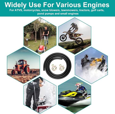 خرطوم خط الوقود 5 مقاسات 3/16 بوصة 1/4 بوصة 5/16 بوصة 3/8 بوصة 1/2 بوصة ID NBR مطاط 6.6 قدم مع 40 مشبك مرن للمحركات الصغيرة Kawasaki EZGO جزازات العشب الثلجية والجرارات والدراجات البخارية ATV Golf Cart Motorcycle in Kuwait
