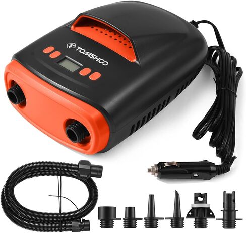 TOMSHOO SUP مضخة هواء كهربائية 22PSI مضخة مجداف 110 واط SUP مضخة هواء محمولة 12 فولت تيار مستمر موصل سيارة مع إيقاف تلقائي، وظيفة الانكماش لألواح التجديف القابلة للنفخ، قوارب الكاياك، القوارب in Kuwait