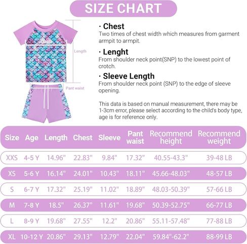 JiAmy Girls Swimsuits - Two Piece Bathing Suit Short Sleeve Rash Guard Set UPF 50+ Beach Swimwear for Kids 4-12 Years in Saudi Arabia