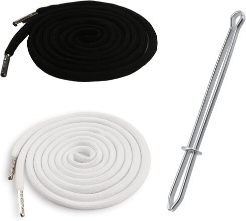 BOROLA 2Pcs 51 Inch Cotton Drawstring Cord Replacement Drawstrings for Sweatpants and Shorts，Universal Drawstring Hoodies，Premium Hoodie String Replacement，with Easy Metal Threader.（Black+White in Kuwait