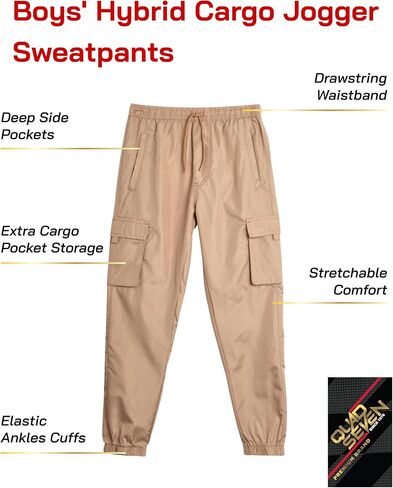 Quad Seven Boys' Tech Pants - Quick Dry Performance Stretch Woven Joggers - Hybrid Cargo Jogger Pants for Boys (8-18) in Saudi Arabia