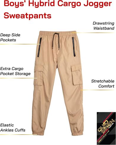 Quad Seven Boys' Tech Pants - Quick Dry Performance Stretch Woven Joggers - Hybrid Cargo Jogger Pants for Boys (8-18) in Saudi Arabia