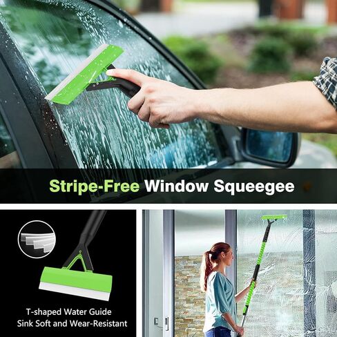 YeewayVeh Car Wash Kit, Extendable Car Wash Brush with Long Handle, 55 inch Car Wash Mop with Replacement Microfiber Brush Head, Large D-Shape Handle & Window Squeegee Car Cleaning Tools, Green in Saudi Arabia