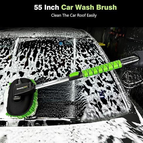 مجموعة غسيل السيارات من YeewayVeh، فرشاة غسيل السيارة قابلة للتمديد بمقبض طويل، ممسحة غسيل السيارة مقاس 55 بوصة مع رأس فرشاة بديلة من الألياف الدقيقة، مقبض كبير على شكل حرف D وأدوات تنظيف ممسحة النوافذ للسيارة، أخضر in Kuwait