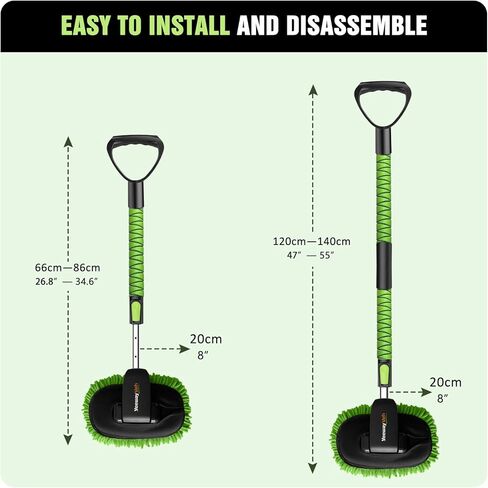 مجموعة غسيل السيارات من YeewayVeh، فرشاة غسيل السيارة قابلة للتمديد بمقبض طويل، ممسحة غسيل السيارة مقاس 55 بوصة مع رأس فرشاة بديلة من الألياف الدقيقة، مقبض كبير على شكل حرف D وأدوات تنظيف ممسحة النوافذ للسيارة، أخضر in Kuwait