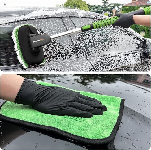 مجموعة غسيل السيارات من YeewayVeh، فرشاة غسيل السيارة قابلة للتمديد بمقبض طويل، ممسحة غسيل السيارة مقاس 55 بوصة مع رأس فرشاة بديلة من الألياف الدقيقة، مقبض كبير على شكل حرف D وأدوات تنظيف ممسحة النوافذ للسيارة، أخضر in Kuwait
