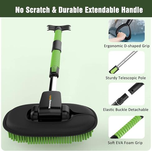 مجموعة غسيل السيارات من YeewayVeh، فرشاة غسيل السيارة قابلة للتمديد بمقبض طويل، ممسحة غسيل السيارة مقاس 55 بوصة مع رأس فرشاة بديلة من الألياف الدقيقة، مقبض كبير على شكل حرف D وأدوات تنظيف ممسحة النوافذ للسيارة، أخضر in Kuwait