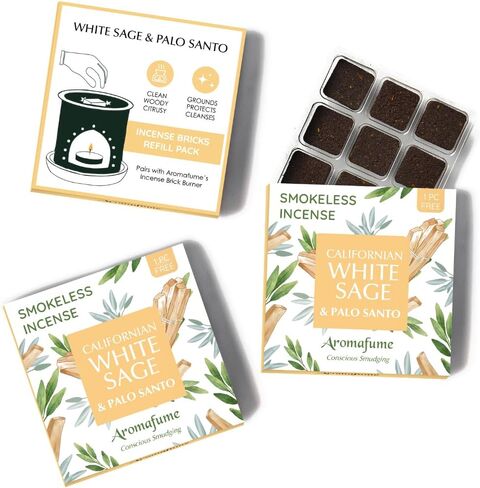 White Sage & Frankincense Incense Bricks with Snowflake Burner by Aromafume | 2x9 Bricks | Sage Incense for Cleansing Negative Energy & Protection | Sage for Smokeless Smudging, Spiritual Cleansing in Kuwait