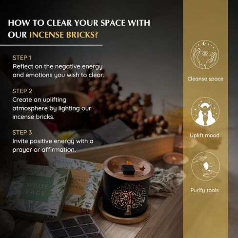 White Sage & Frankincense Incense Bricks with Snowflake Burner by Aromafume | 2x9 Bricks | Sage Incense for Cleansing Negative Energy & Protection | Sage for Smokeless Smudging, Spiritual Cleansing in Kuwait