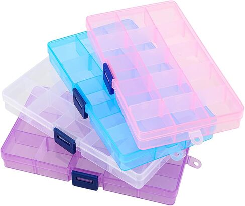 ZEONHEI 32 Pack 10 Grids Small Plastic Jewelry Bead Organizer Box, Colored Plastic Bead Storage Organizer Box with Adjusatble Dividers for Beads Earrings Rings Jewelry, 4 Colors in Kuwait