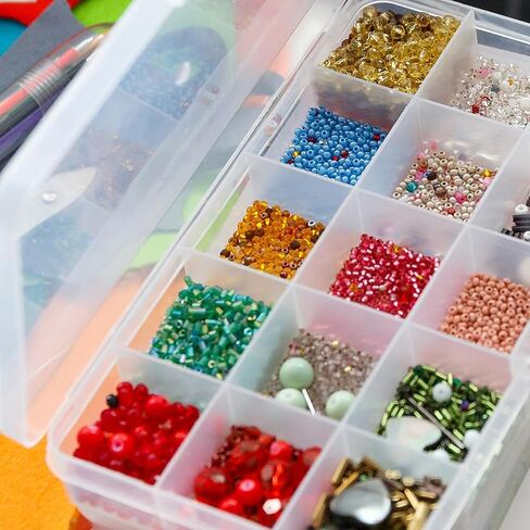 ZEONHEI 32 Pack 10 Grids Small Plastic Jewelry Bead Organizer Box, Colored Plastic Bead Storage Organizer Box with Adjusatble Dividers for Beads Earrings Rings Jewelry, 4 Colors in Kuwait