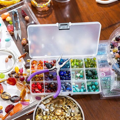 ZEONHEI 32 Pack 10 Grids Small Plastic Jewelry Bead Organizer Box, Colored Plastic Bead Storage Organizer Box with Adjusatble Dividers for Beads Earrings Rings Jewelry, 4 Colors in Kuwait
