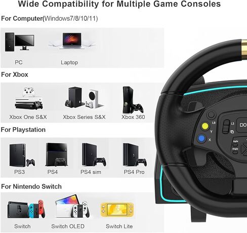 عجلة سباق DOYO مع دواسات قاعة لأجهزة Xbox One/Xbox Series X S/ PS4/ PS3/ PC/Xinput/Xbox 360/ Switch/Android، ردود فعل اهتزاز مزدوجة in Kuwait