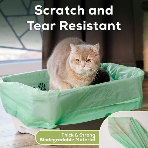 Cat Litter Box Liners 100% Compostable - Drawstring Close - 6 Count - Jumbo Size 36" x 19" - Tear & Leak Resistant - OK Compost Home Certified in Kuwait